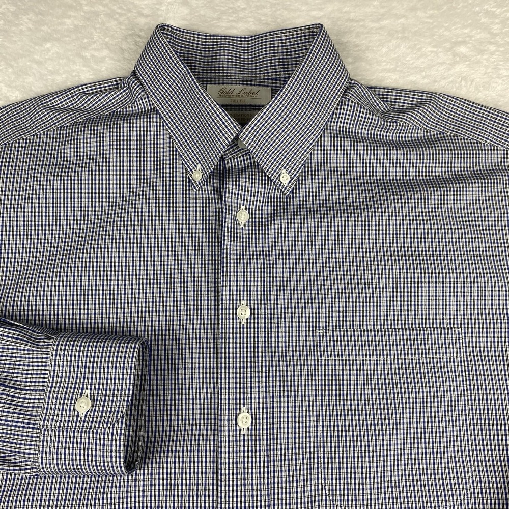 Roundtree & Yorke‎ Gold Label Dress Shirt Mens 16.5-33 Black/Blue Check Full Fit